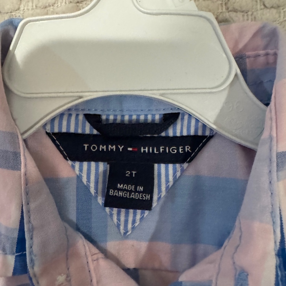 Tommy Hilfiger Boys Light Pink & Light Blue Plaid Button-Down Shirt - Picture 2 of 2